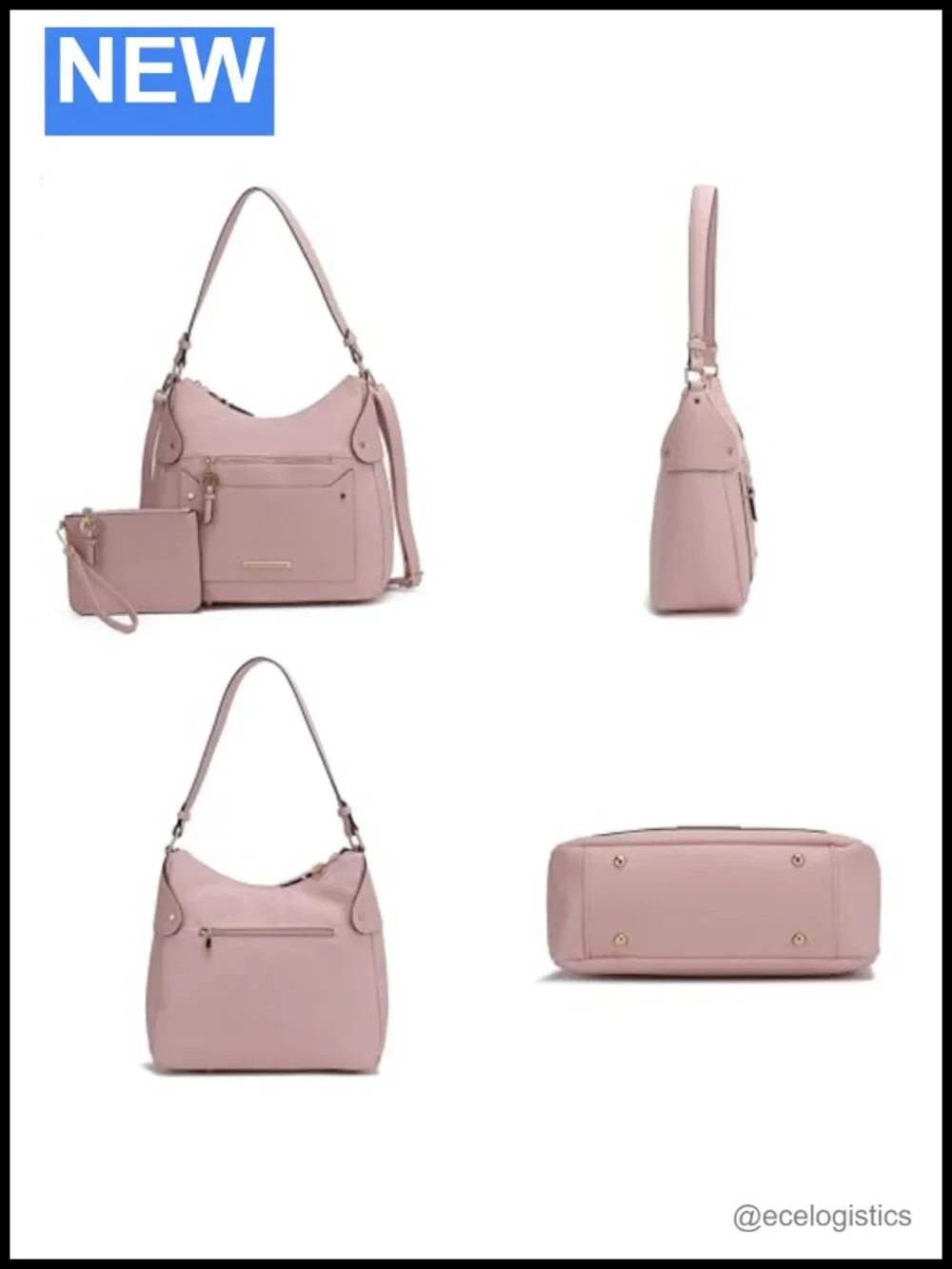 Vegan Leather Shoulder Bag Tote with Wristlet Pouch Set